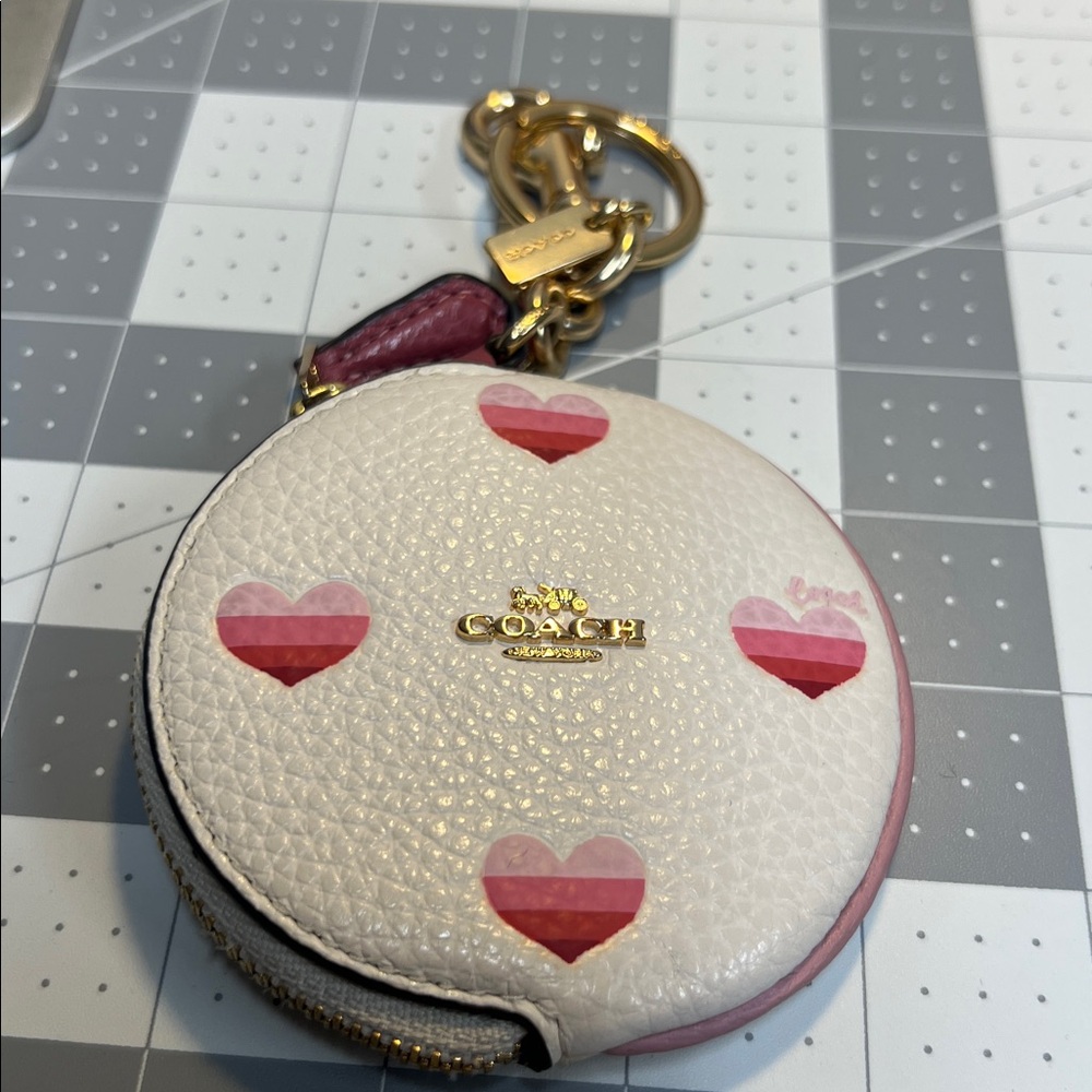 Coach Cream Coin Purse with Red and Pink Hearts
